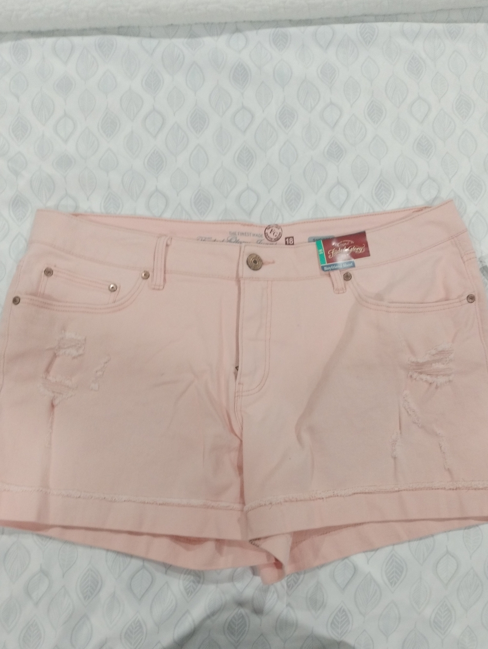 Faded Glory Pale Pink Distressed Denim Shorts